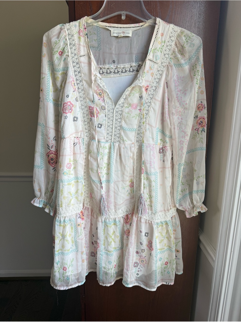 Boho Floral Tiered Mini Dress - Soft Pink Floral